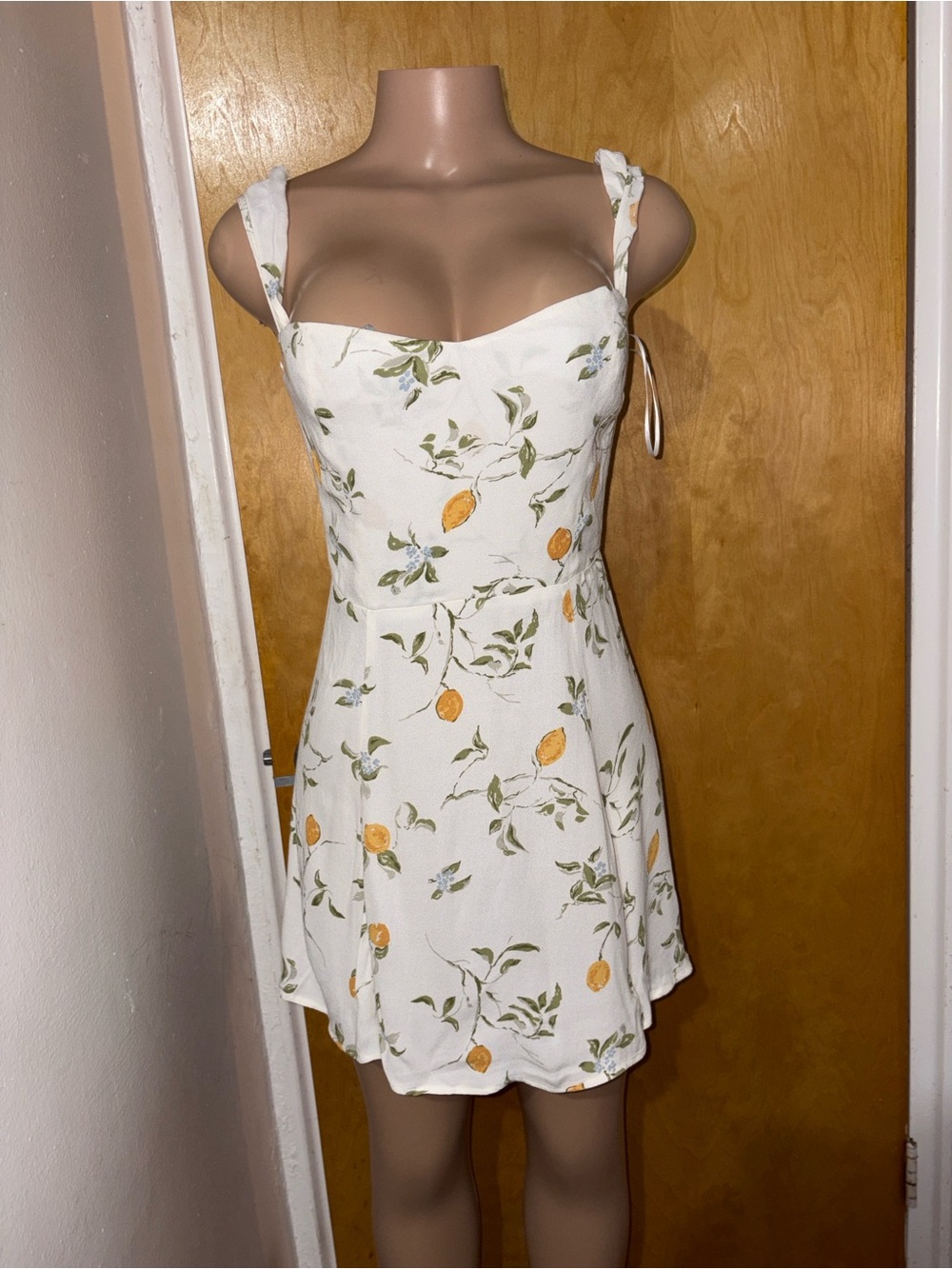 Reformation White Lemon-Print Mini Sundress